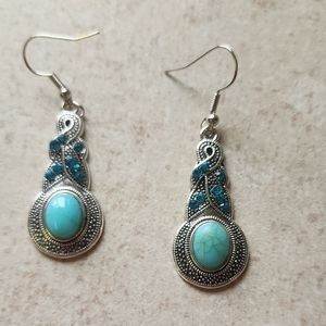 New turquoise color boho 20" 925 stamped necklace and earrings set